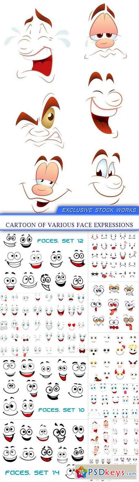 Cartoon of various face expressions 12X EPS