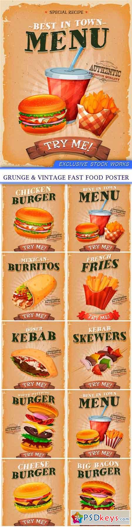 Grunge & Vintage fast food Poster 10x EPS