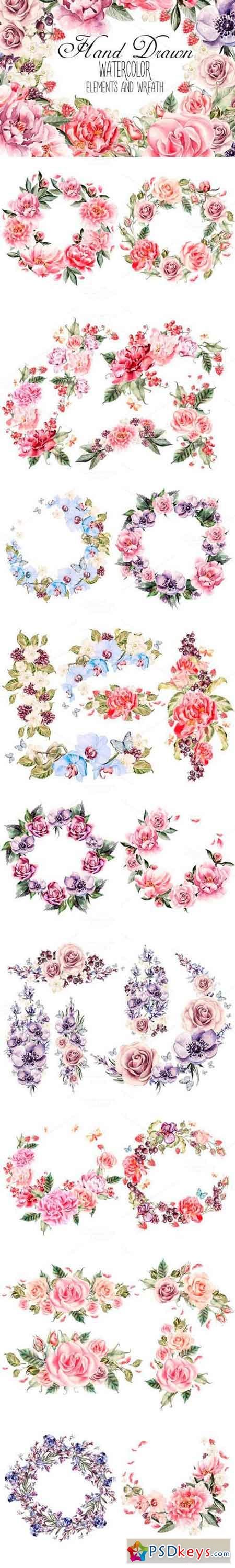 watercolor ELEMENTS and WREATH 691137