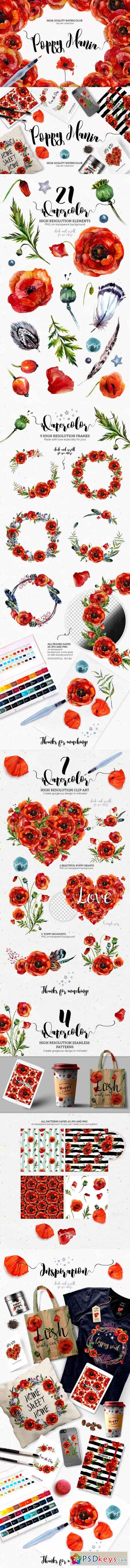 Poppy Mania Watercolor Clip Art Set 689916