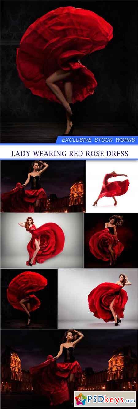 Lady wearing red rose dress 7X JPEG