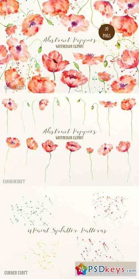 Watercolor Abstract Poppies Red 699718