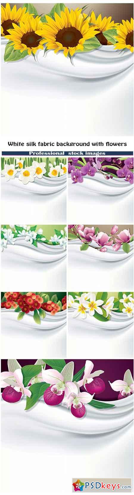 White silk fabric background with flowers