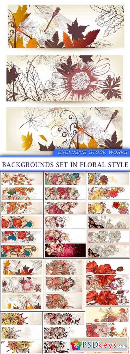 Backgrounds set in floral style 12X EPS