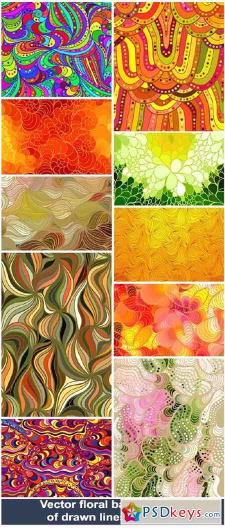 Floral backgrounds of drawn lines and dots