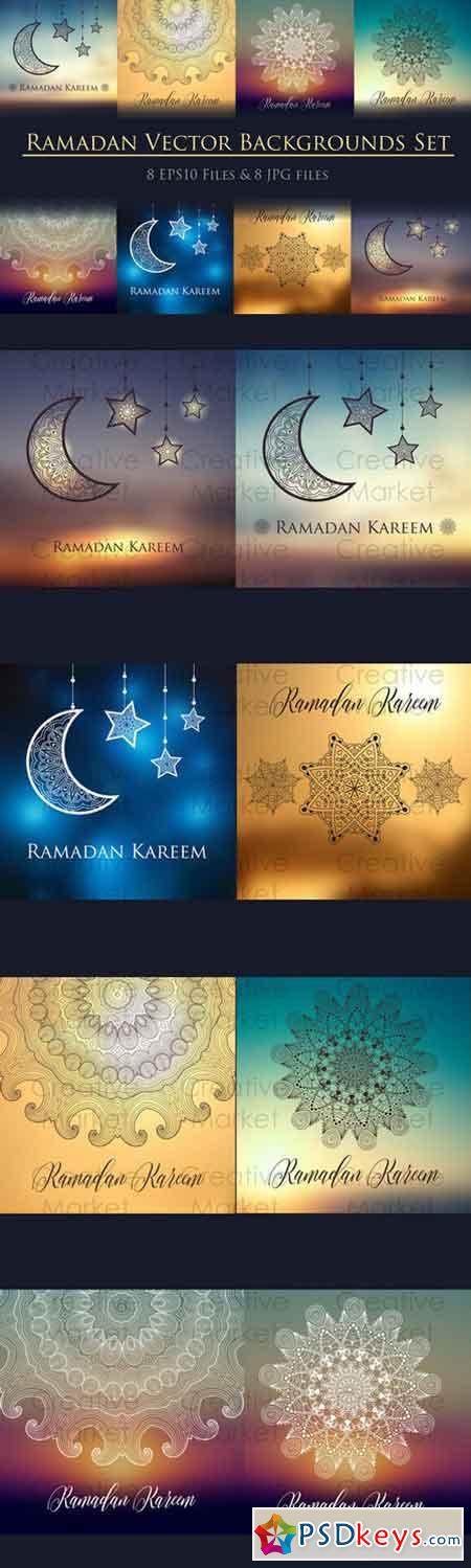 8 Ramadan backgrounds vector set 703856
