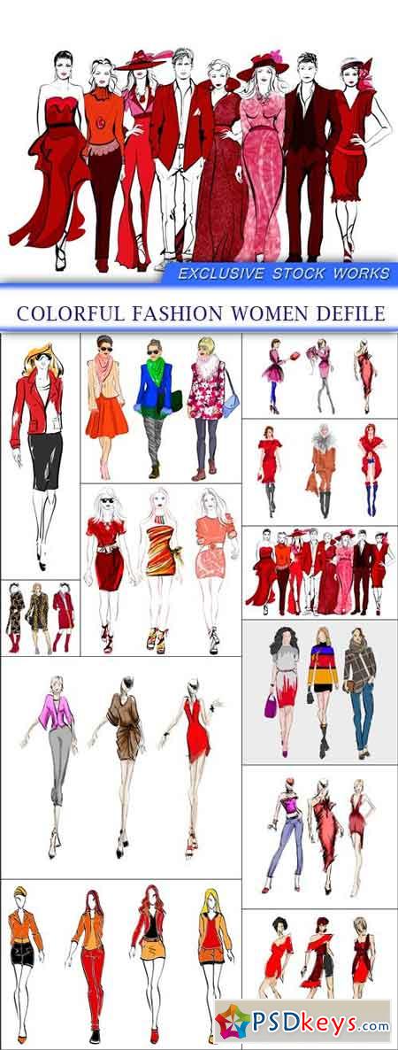 Colorful fashion women defile 12X EPS
