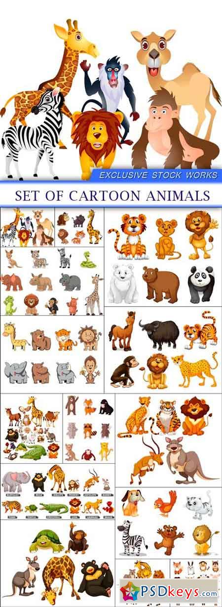 Set of cartoon animals 14X EPS