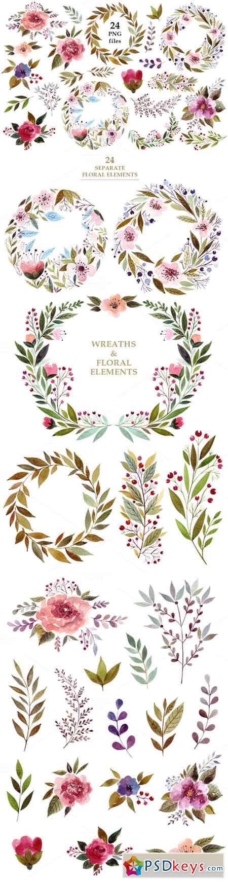 Watercolor flowers & wreaths 681069