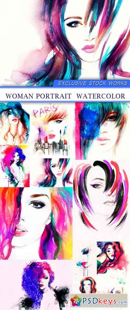 Woman portrait watercolor 12X JPEG