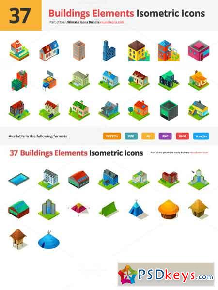 37 Buildings Elements Isometric Icon 702356