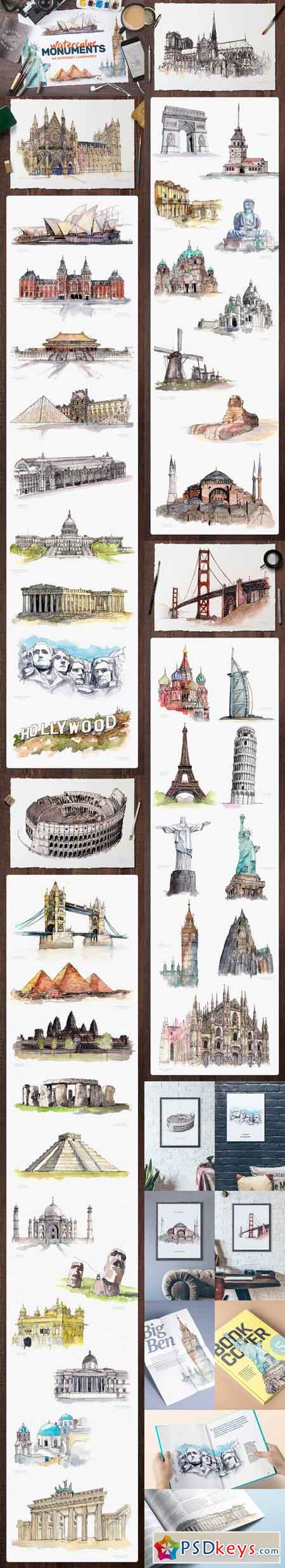 Watercolor Monument Paintings 706809