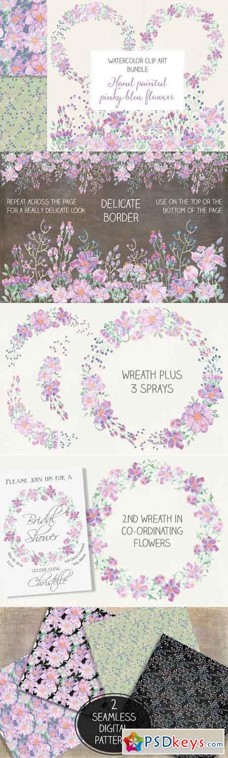 Watercolor bundle pinky-blue blooms 682426