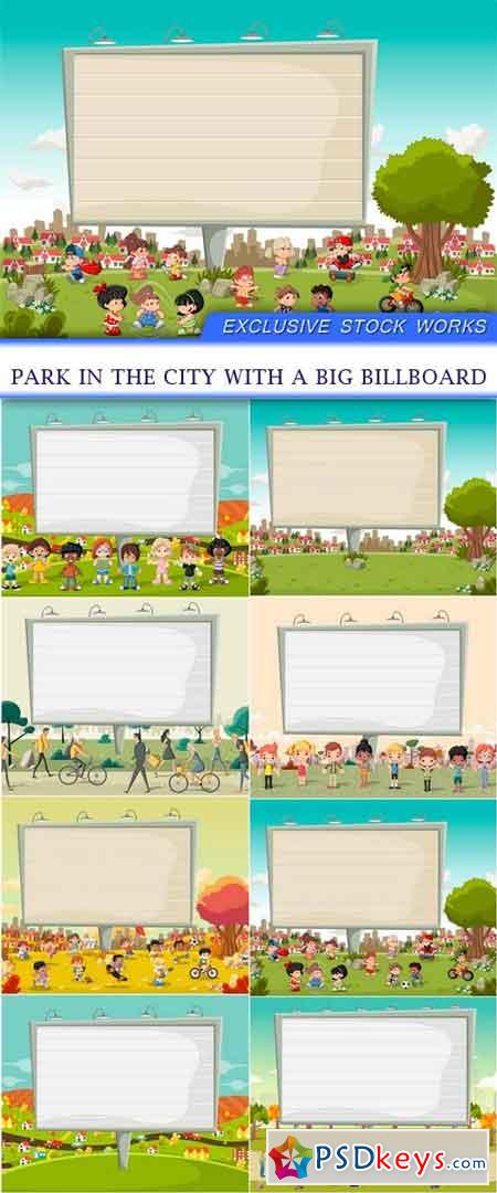 Park in the city with a big billboard 8X EPS