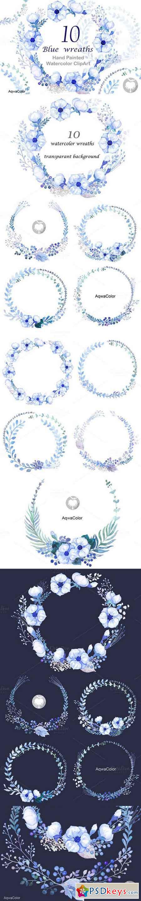 Watercolour clipart Blue Wreaths 718552