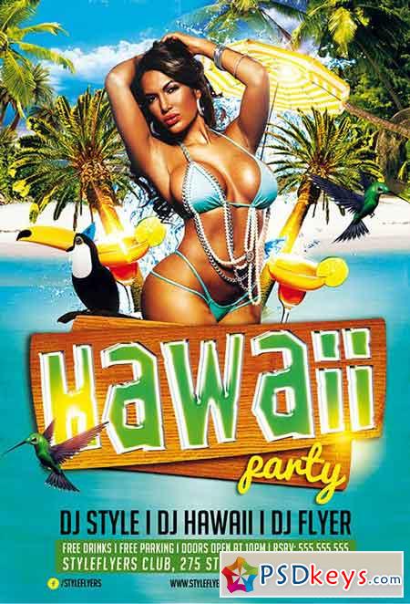 Hawaii party PSD Flyer Template + Facebook Cover