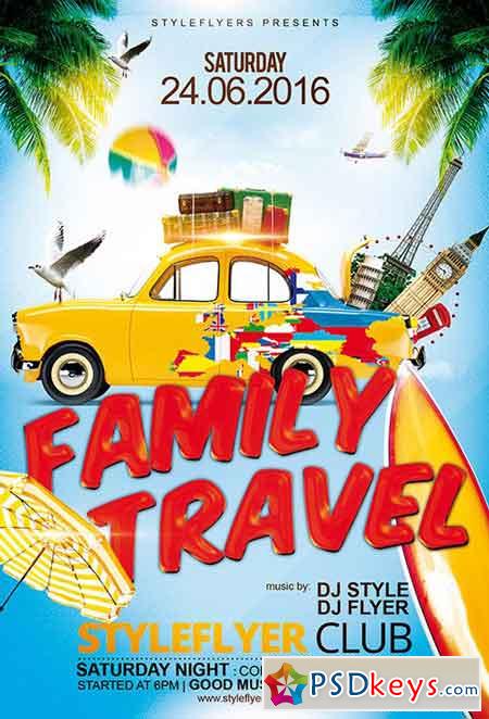 Family Travel PSD Flyer Template + Facebook Cover