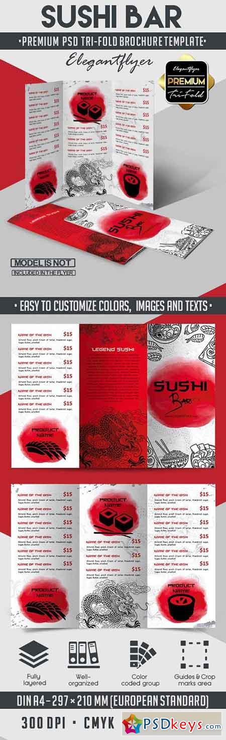 Sushi Bar  Tri-Fold PSD Brochure Template