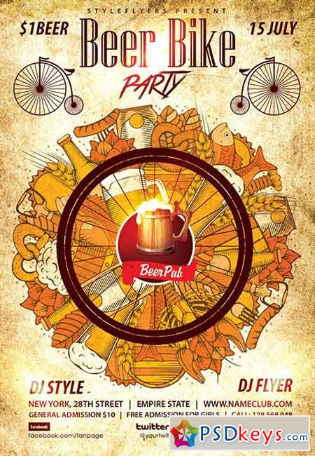 Beer Bike Party PSD Flyer Template + Facebook Cover