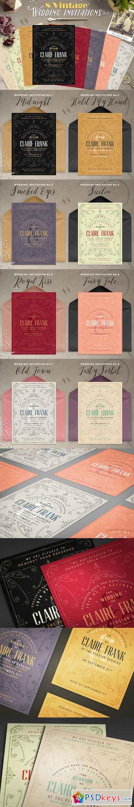 8 Vintage Deco Wedding Invites II 728564