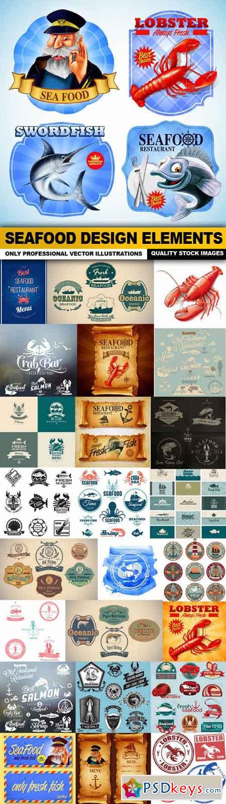 Seafood Design Elements - 25 Vector » Free Download Photoshop Vector ...