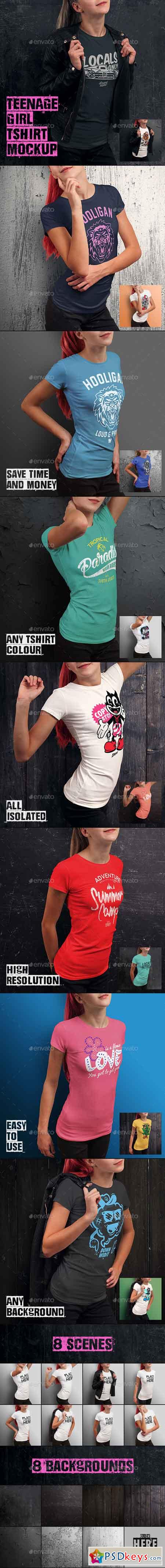 Teenage Girl T-shirt Mock-up 13756222