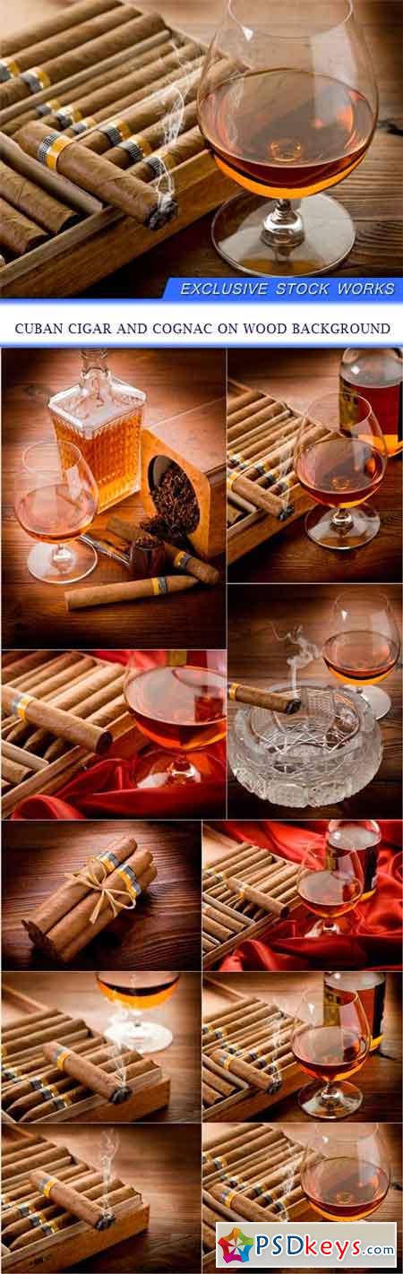 Cuban cigar and cognac on wood background 10X JPEG