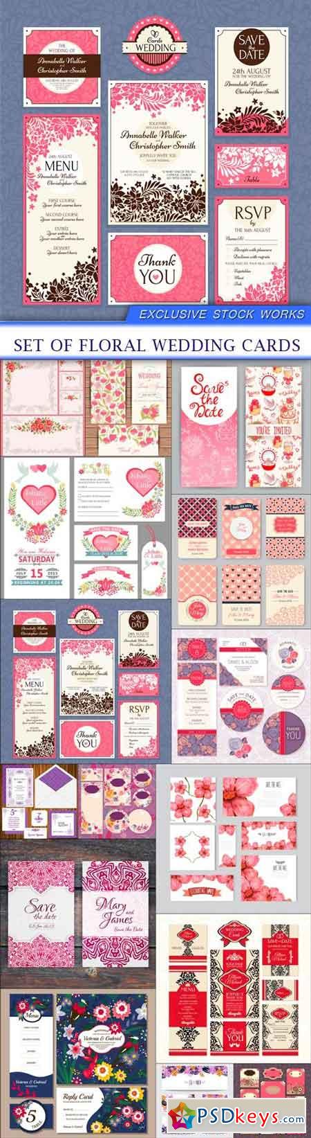 Set of floral wedding cards 15X EPS
