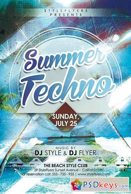 Summer Techno PSD Flyer Template + Facebook Cover