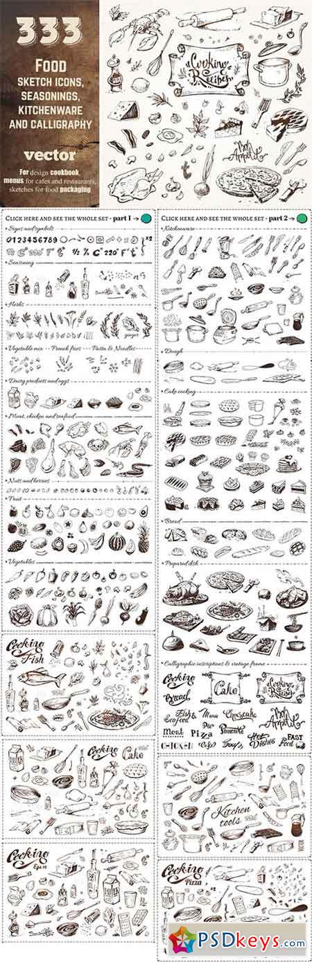 Hand-drawn cooking and food icons 682355