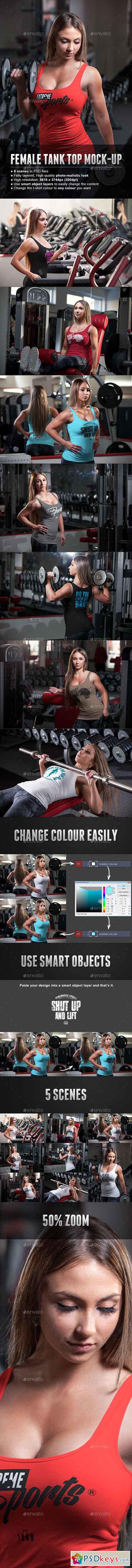 Female Fitness Gym Tank Top T-shirt Mock-up 15554401