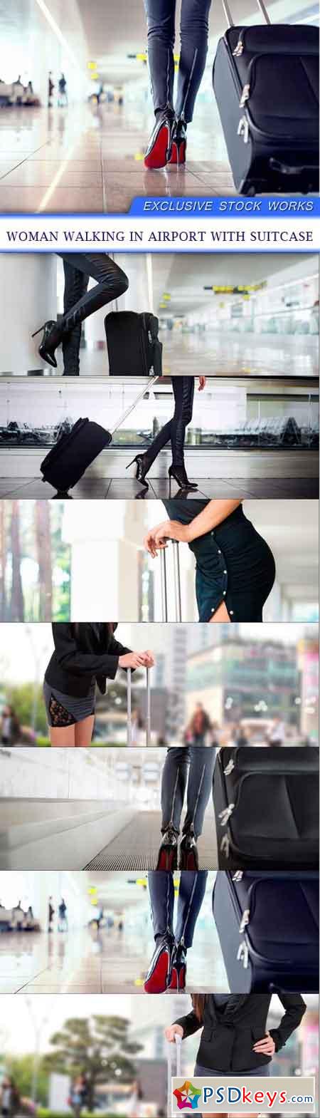 Woman walking in airport with suitcase 7x JPEG