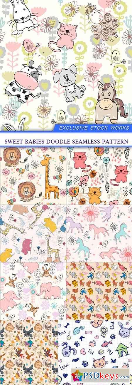 Sweet babies doodle seamless pattern 9X EPS