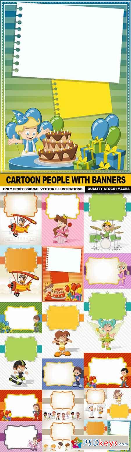 Cartoon People With Banners - 20 Vector