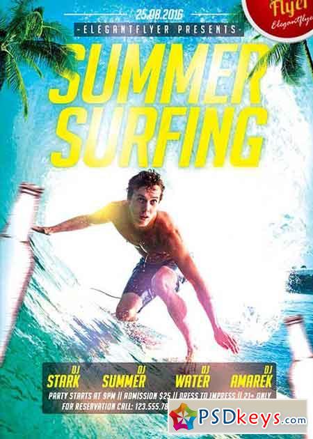 Summer Surfing Flyer PSD Template + Facebook Cover