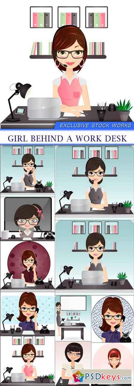 Girl behind a work desk 11X EPS
