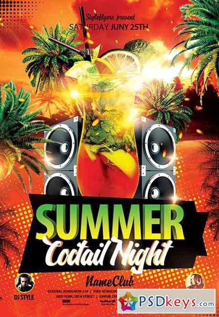 Summer Cocktail Night PSD Flyer Template + Facebook Cover