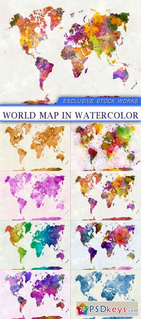 World map in watercolor 8X JPEG