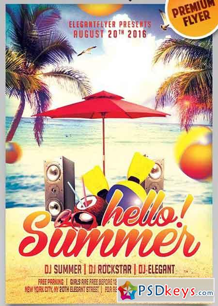 Hello Summer V1 Flyer PSD Template + Facebook Cover