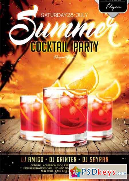 Summer Cocktail Party V9 Flyer PSD Template + Facebook Cover
