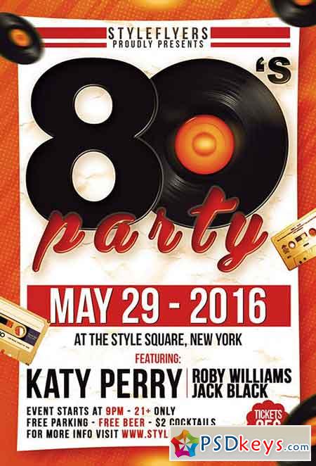 80s Party PSD Flyer Template + Facebook Cover