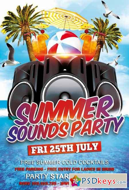 Summer Sounds Party PSD Flyer Template + Facebook Cover