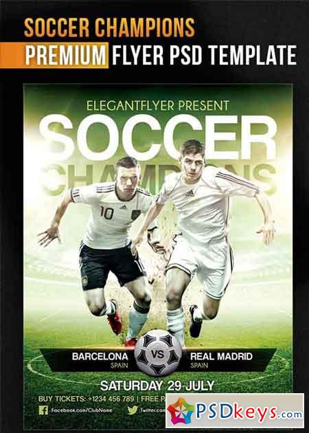 Soccer Champions Flyer PSD Template + Facebook Cover