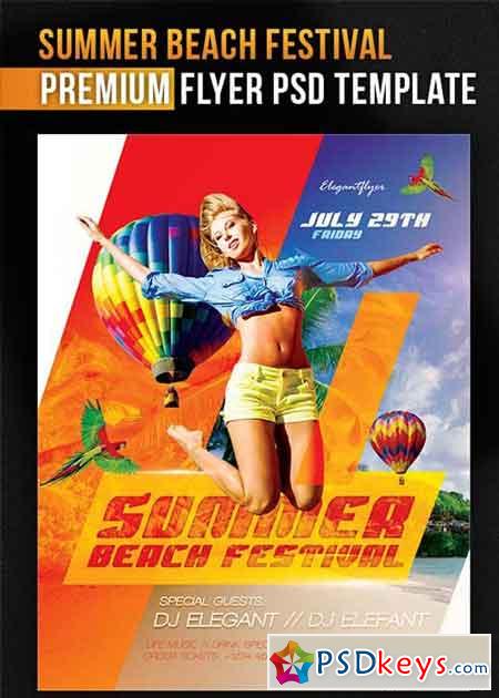 Summer Beach Festival Flyer PSD Template + Facebook Cover