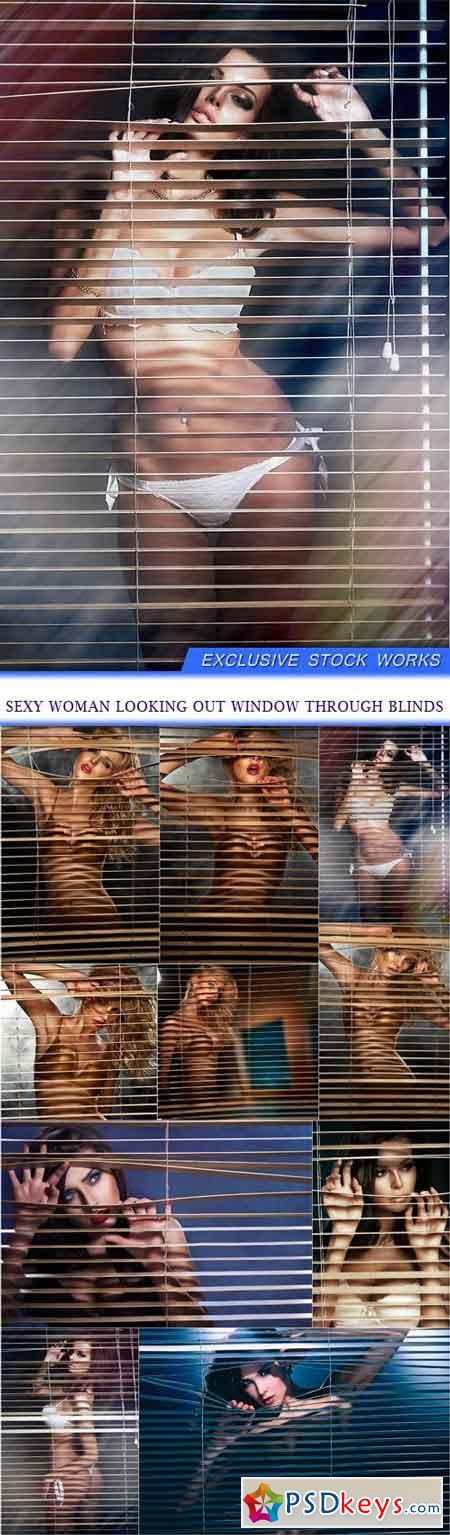 Sexy woman looking out window through blinds 10x JPEG