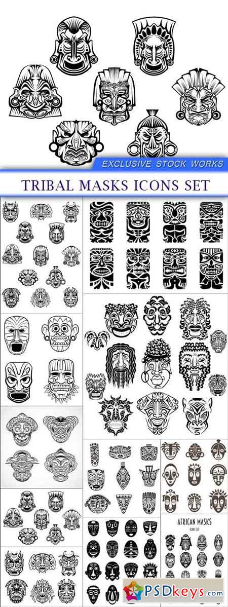 Tribal masks icons set 11X EPS