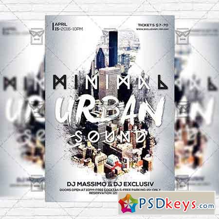 Minimal Urban Sound  Premium Flyer Template + Facebook Cover