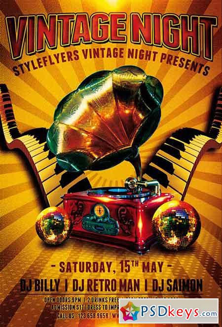 Vintage Night PSD Flyer Template + Facebook Cover