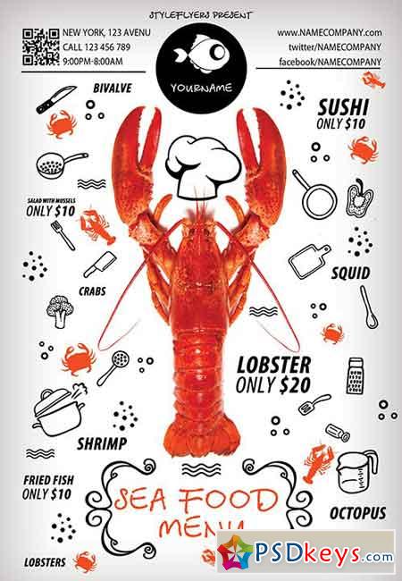 Sea Food Menu PSD Flyer Template + Facebook Cover