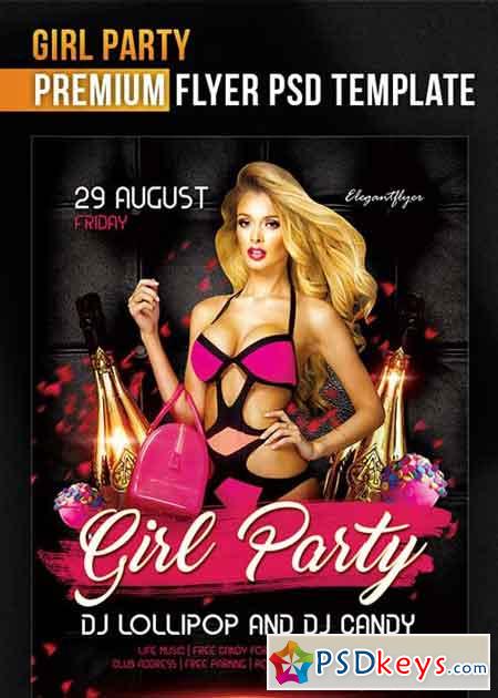 Girl Party Flyer PSD Template + Facebook Cover